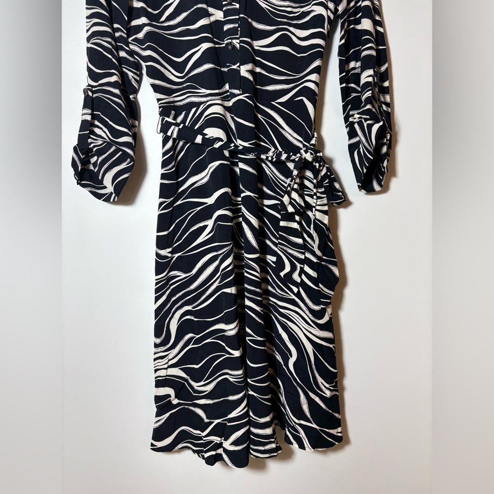Hobbs London Clarice Wave Print Knee Length Shirt Dress Navy Size Us 4 — image 5 of 8